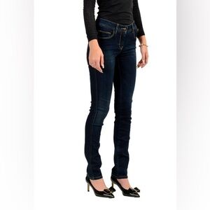Just Cavalli Low Rise Dark Wash Skinny Jeans With Logo Patch On Back Size 26